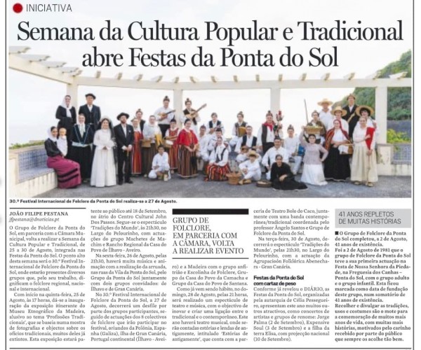 Semana da Cultura Popular e Tradicional da Ponta do Sol - de 25 a 30 de agosto.